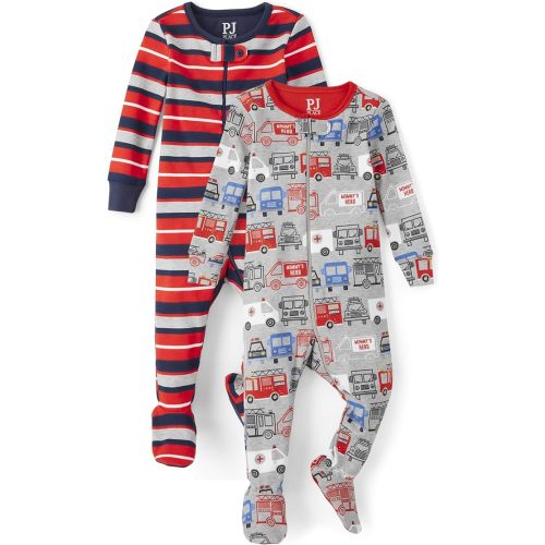 The Children's Place Baby Boy Cotton Zip-Front One Piece Footed Pajamas 2-Pack - 3-6 Months - Hero Vehicles