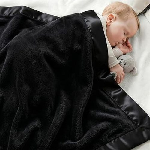 Pro Goleem Fleece Baby Blanket with 2 Inch Satin Trim Soft Anti-Static Plush Blanket for Boys and Girls Christmas Baby Gifts for Babies Black 30''x40''