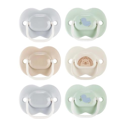 Tommee Tippee Anytime Matte Pacifier, 0-6 Months, Symmetrical Baglet, BPA-Free Binkies, Blue/Green, Pack of 6