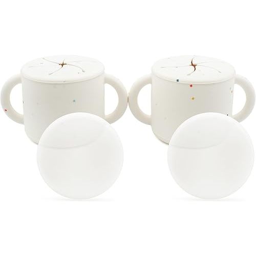 WeeSprout Snack Containers, Food Grade Silicone Cups, Spill-Proof Tops For Toddlers and Babies, Premium Hard Plastic Travel Lids, Dishwasher Safe, Set of 2 Snack Catchers