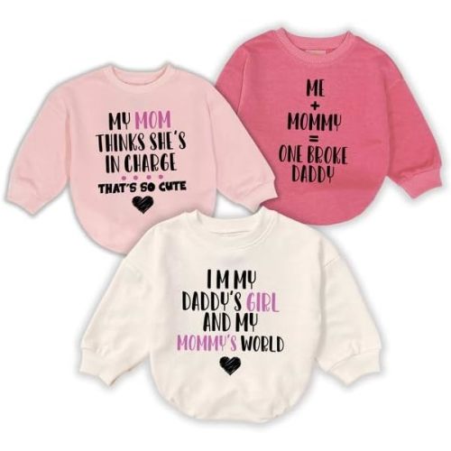 3 Pcs I'm My Daddy's Girl And My Mommy's World Baby Bodysuit, Baby Gift Romper