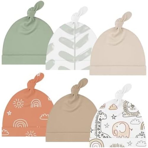Yoofoss 6 Pack Baby Newborn Hats, Soft & Stretchy Knot Beanie Hats for Infant, Baby Caps 0-6 Months for Boys, Girls