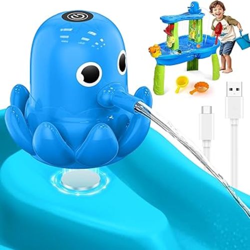 Water Table Pump Octopus, Cordless Rechargeable Pump for Water Tables with Magnetic Mounting, No Drill Installation, Durable Outdoor Water Play Accessories for Kids & Toddlers (Blue)