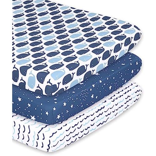 The Peanutshell 3-Pack Fitted Playard Sheets - Soft & Breathable Baby Boy or Girl Mini Crib Sheets, Pack N Play Mattress, Fits Standard Playard Pack Play Mattresses - Nautical
