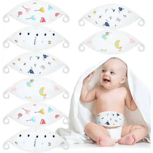 8 Pcs Newborn Infant Belly Wrap Comfort Cotton Umbilical Cord Cover Band Cartoon Soft Baby Belly Band Newborn Navel Belt for Protection Abdomen Baby Boy Girl Gifts 0-12 Months, 4 Styles (Cute)