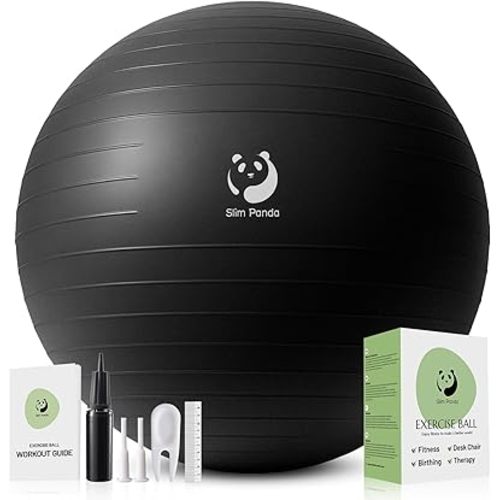 Slim Panda Exercise Ball, Soft Yoga Ball for Fitness, Balance, Birthing, Non Slip Workout Ball for Physical Therapy, Inflatable Fitness Ball with Guide for Office, Gym