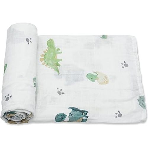 Baby Swaddle Blanket - 100% Muslin Cotton Unisex Soft Swaddle Wrap for Baby Boys or Girl - Neutral Newborn Receiving Blankets - Nursery Swaddling for Babies - 47” x 47” (Dinosaur)