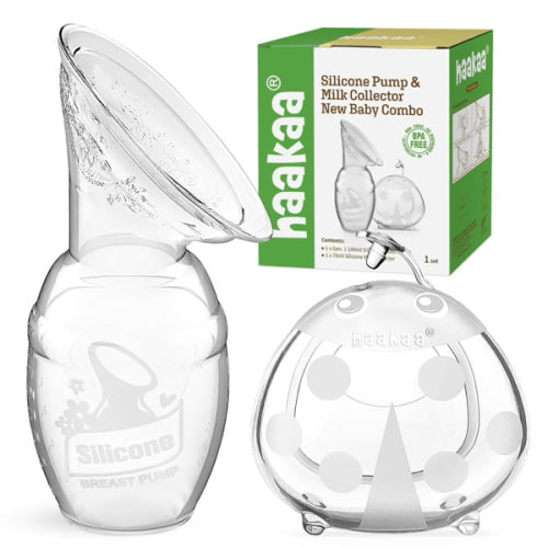 haakaa Manual Breast Pump for Breastfeeding 4oz/100ml and Ladybug Milk Collector 2.5oz/75ml Combo, Food-Grade Silicone