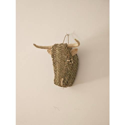 Straw bull head for wall decoration