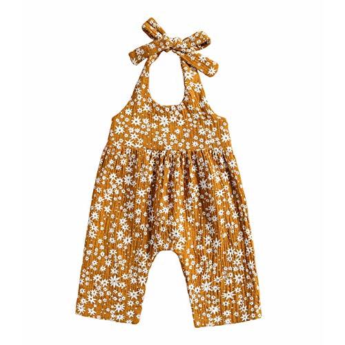 Baby Girls Daisy Playsuits Bodysuit+Headband Print Halter Romper Floral Jumpsuit Infant Onesie Summer Clothes