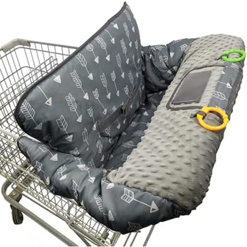 Shopping cart Cover for Babies-high Chair Cover, Dotted Minky Touching, Multi in 1 Design, 360 Full Protection, roll in and go, Universal fit, Grey