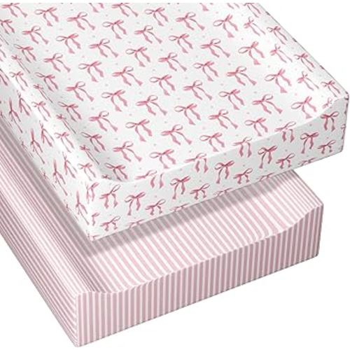 Amazon.com: Peryiter 2 Pack Pink Bow Baby Changing Pad Cover Changing Table Cover for Girls Coquette Fitted Sheets 32'' x 16" Stretchable Soft Toddler Aesthetic Nursery Diaper Chang Pad Sheets : Baby
