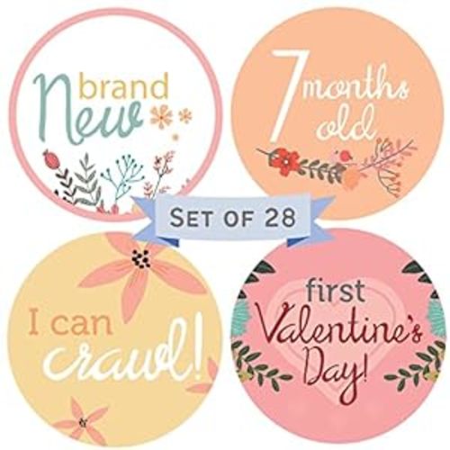 Amazon.com : RubyRoo Baby Milestone Stickers - Baby Month Stickers for Baby Girl - 28 Pack - Includes 12 Monthly,1st Year Milestones & First Holidays - Perfect Baby Shower & Newborn Birthday Gift (Floral) : Baby