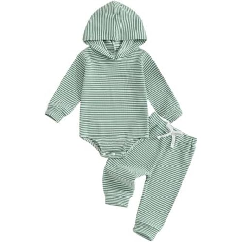 Thorn Tree Newborn Baby Boy Fall Outfits Hooded Sweatshirt Romper Stretchy Pants Knit Infant Clothes Set
