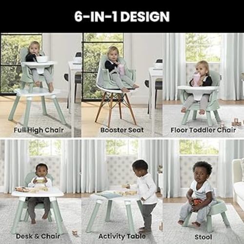Jeep Milestone 6-in-1 High Chair by Delta Children - High Chair Converts to Stool, Booster Seat, Toddler Chair, Activity Table and Desk and Chair, Sage Green