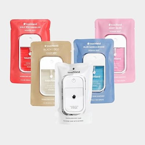 Touchland Hydrating Hand Sanitizer Spray, DREAM 5 Set (Watermelon, Berry, Beach Coco, Sandalwood, Icy White Hand Mist Case), 1 FL. OZ. Travel Size Power Mist Sprays with Case