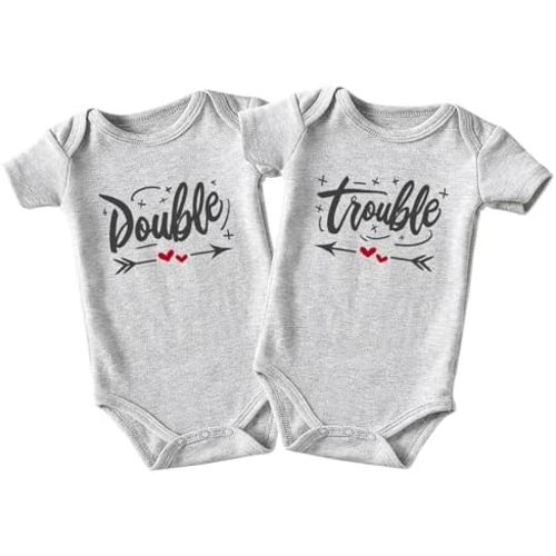 shlrzy Double Trouble Twins Baby Items Must Haves Twin Baby Clothing Newborn Twin Boy And Girl Baby Outfits Matching