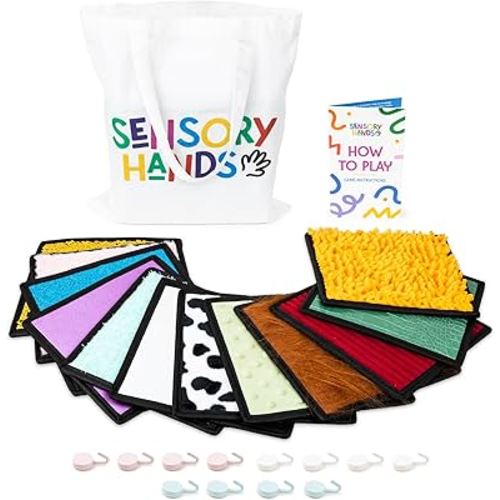 Textured Sensory Mats for Special Needs Kids - 8" Colorful Fidgeting Tactile Sensory Toys for Learning, Stimulation & Play - Sensory Mat Set with Adhesive Hooks for Wall Hanging & Tote Bag - 12 Pack
