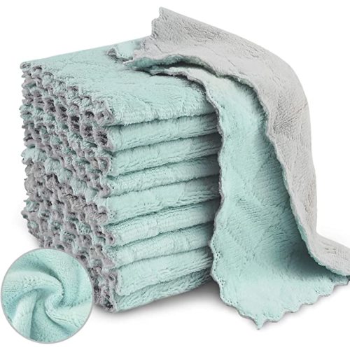 20 Pack Kitchen Dish Cloths, Super Absorbent Microfiber Cleaning Cloth for Cleaning Dishes, Kitchen, Bathroom, Car (Grey & Green)