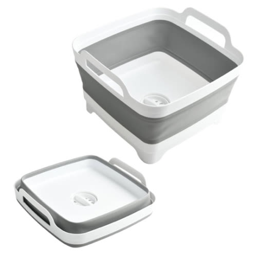Amazon.com: Drainable Collapsible Sink Basin - Dual-Use For Kitchen Dishwashing & Camping Laundry, Foldable 9L/2.4Gal Portable Wash Tub With Drain (Gray) : Sports & Outdoors