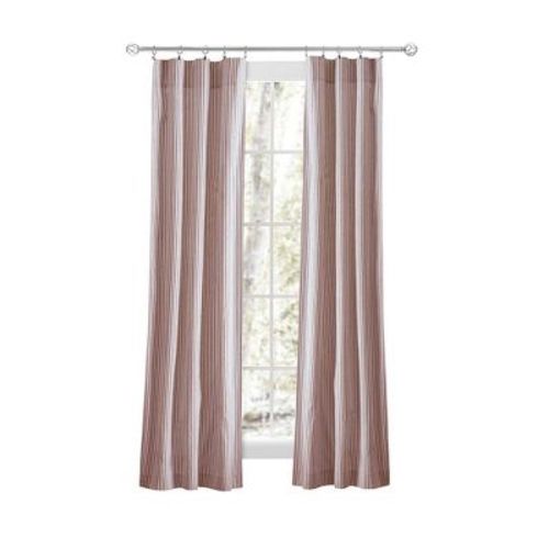 Ellis Curtain Plaza Classic Ticking Stripe Printed on Natural Ground Tailored Panel Pair with Tiebacks 56" x 84" Brick