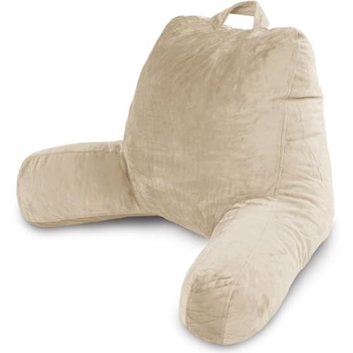 Milliard Reading Pillow with Shredded Memory Foam, Large Adult Backrest with Arms, Back Support for Sitting Up in Bed with Washable Cover (Sit up Pillow) (Cream)