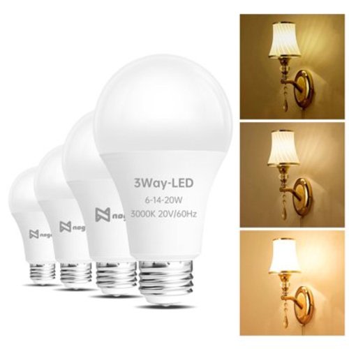 3 Way Light Bulbs 4 Pack, 30 70 100W Equivalent, 3000K Warm White, A19 3 Way E26 Light Bulbs for Reading, 500-1200-1600LM