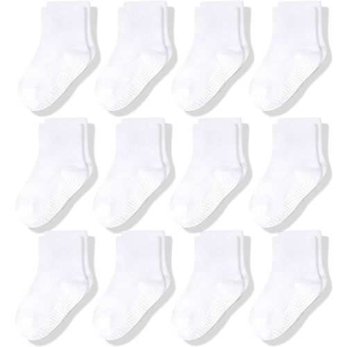 CozyWay Baby Anti Slip Crew Socks 12 Pairs with Grips for Toddlers Little Boys Girls Infants Kids Non Skid