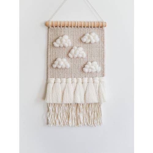 Woven Cloud Wall Hanging: Merino Wool Tapestry for Nursery