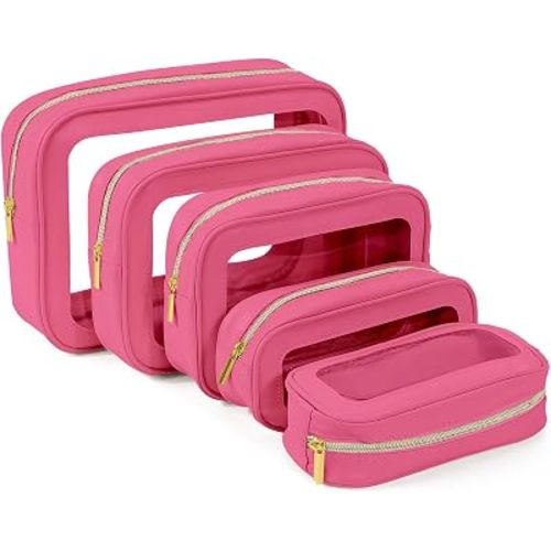 YOPCDJ 5PCS Diaper Bag Organizer Pouch, Clear TPU Waterproof Organizer Zipper Bags, Cosmetic Bag Set, TSA Approved Toiletry Bags, Travel Organizer Bag for Kids and Women