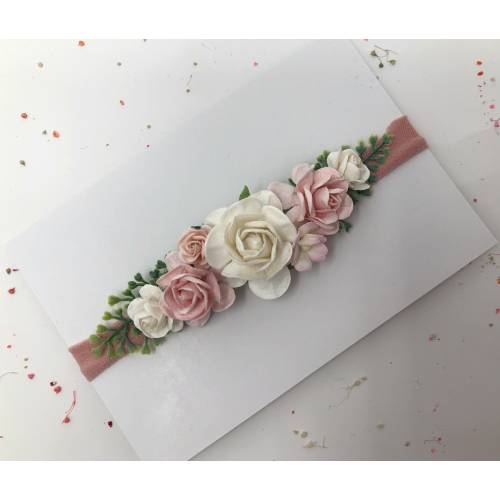 Newborn Flower Headband, Pink and White Baby Flower Headband, Newborn Flower Crown, Headband, Photo Prop, Natural, Organic, Baby Headband