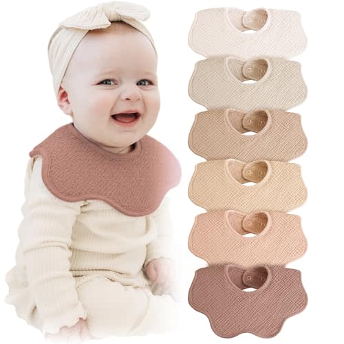 Konssy Muslin Baby Bibs 100% Cotton Absorbent Bandana Drool Bibs for Teething and Drooling, 6-Pack for Baby Boys & Girls