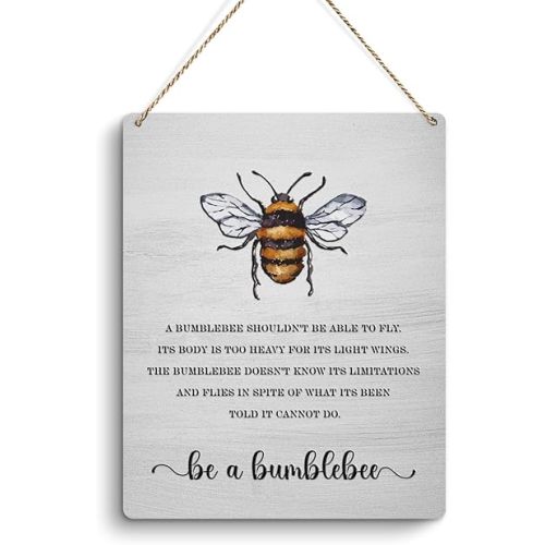 Positive Bee Wall Door Decor, Be A Bumblebee Bee Wood Plaque Sign, Bee Decorations kitchen Bathroom Home Office Wall Hanging Decor, Motivational Bee Gifts for Women Men 8 X 10 Inch