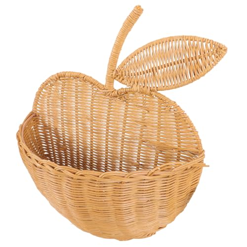 BUGUUYO 1pcs Woven Rattan Storage Basket for Wall Hanging Handcrafted Apples Shaped Decorative Storage Chic Home Organizer Versatile Rattan Basket for Fruits and Sundries