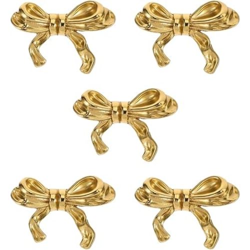 DOITOOL Gold Bow Knobs for Dresser, 5PCS Bow Shape Cabinets Knobs for Cabinet Drawer Cupboard Pulls Handle Decor Furniture Accessories