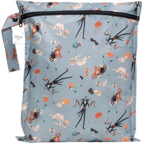 Bumkins Disney Waterproof Wet Bag for Baby, Travel, Swim Suit, Cloth Diapers, Pump Parts, Pool, Beach, Gym Clothes, Toiletry, Hook to Stroller, Daycare, Zip Reusable Wetdry, Nightmare Before Christmas