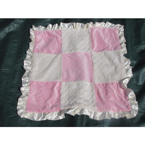 MINIVILLE BABY GIRL BLANKET CREAM IVORY PINK SATIN RUFFLE SWIRL FUR PATCHWORK