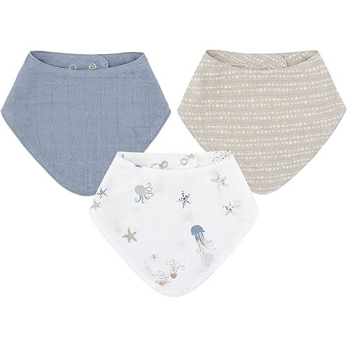 Crane Baby Soft Muslin Baby Bib Set, Adjustable and Absorbent Bandana Style Bibs for Boys and Girls