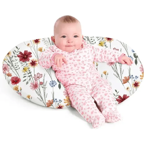 Little Grape Land Nursing Pillow for Infants, Breastfeeding Pillows, Baby Support Pillow for Nursing, Bottle Feeding, Tummy Time with Machine Washable Cover & Breathable Filling (Spring Flower)