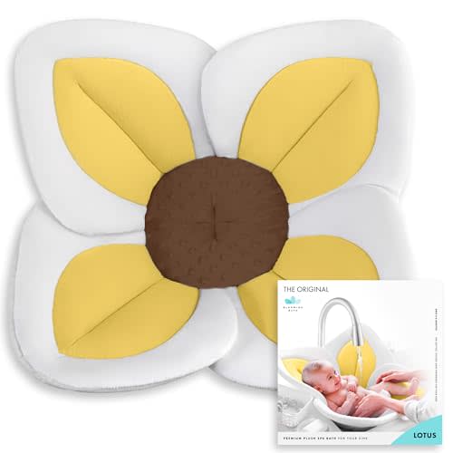 Blooming Bath Lotus Baby Bath Seat - Flower Bath Mat Baby Bath Tub Sink Bath Cushion - The Original Washer-Safe Flower Seat Baby Essentials Must Haves (Yellow)