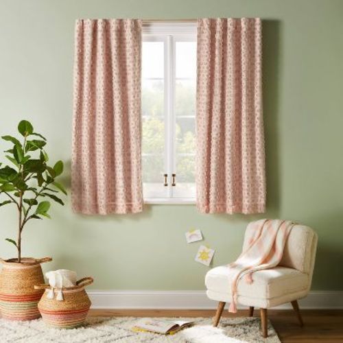63" Blackout Clipped Dotted Kids' Panel Pink - Pillowfort™: Noise Reduction, Uv Protection, Energy Efficient