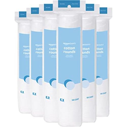 Amazon Basics Hypoallergenic 100% Cotton Rounds, 600 Count (6 Packs of 100)