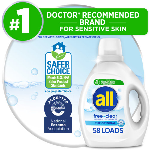 all Stainlifters Free Clear, Safe Washing Liquid Laundry Detergent for Sensitive Skin, Odorless, 58 Loads, 88 Fl. Oz.