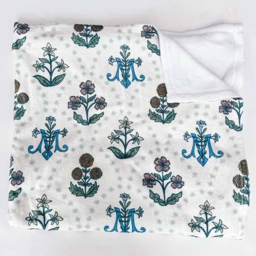 Mary Monogram Floral Catholic Minky Blanket