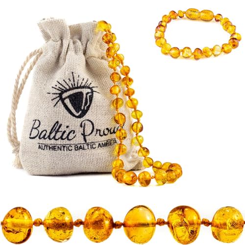 Baltic Amber Necklace and Bracelet Gift Set (Unisex Honey 12.5 Inches/5.5 Inches) - Certified Premium Quality Raw Baltic Sea Amber