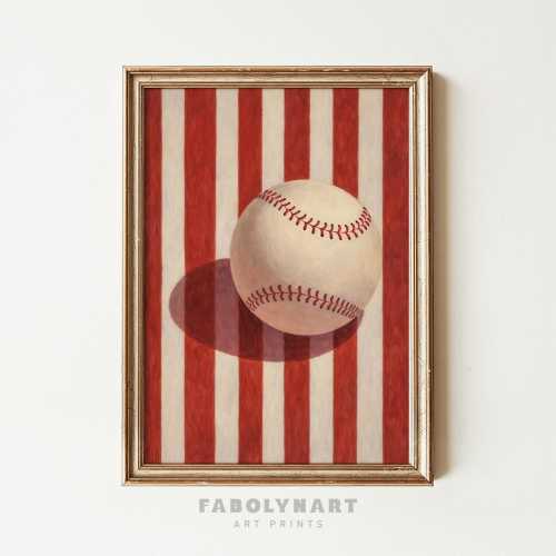 Baseball Wall Art Print, Striped Grandmillennial Decor, Vintage Sports Nursery Gift