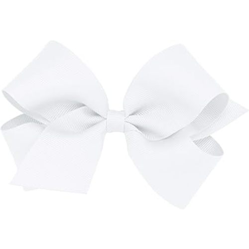 Wee Ones Girls' Classic Grosgrain Hair Bow with Plain Wrap Center on a WeeStay Hair Clip, Handmade, Medium Sized Bow, White