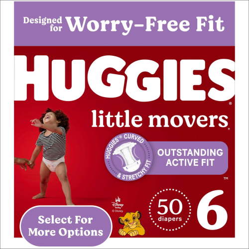 Huggies Little Movers Size 6 Diapers, Leak-Proof, Fast-Absorbing, for Active Babies (50 Count)