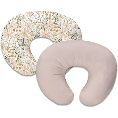 Nursing Pillow Cover,2-Pack Removable Cover for Breastfeeding pillows,Ultra-soft Baby Nursing Pillow, Fits Newborn Feeding Pillow 22.5in*18in（Daisy&Solid Color）