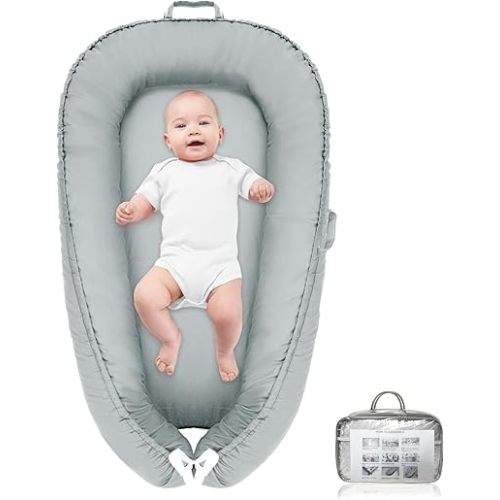 Baby Lounger for Newborn,Infant Lounger Baby Nest Cover for Babys,100% Cotton Breathable & Soft Baby Lounger Newborn Essentials for Baby 0-12 Months,Co Sleeper for Baby in Bed (Light Grey)